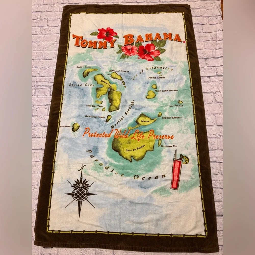 Tommy Bahama Vintage Island Map Bath/Beach Sheet 66x40. - soft and absorbent.